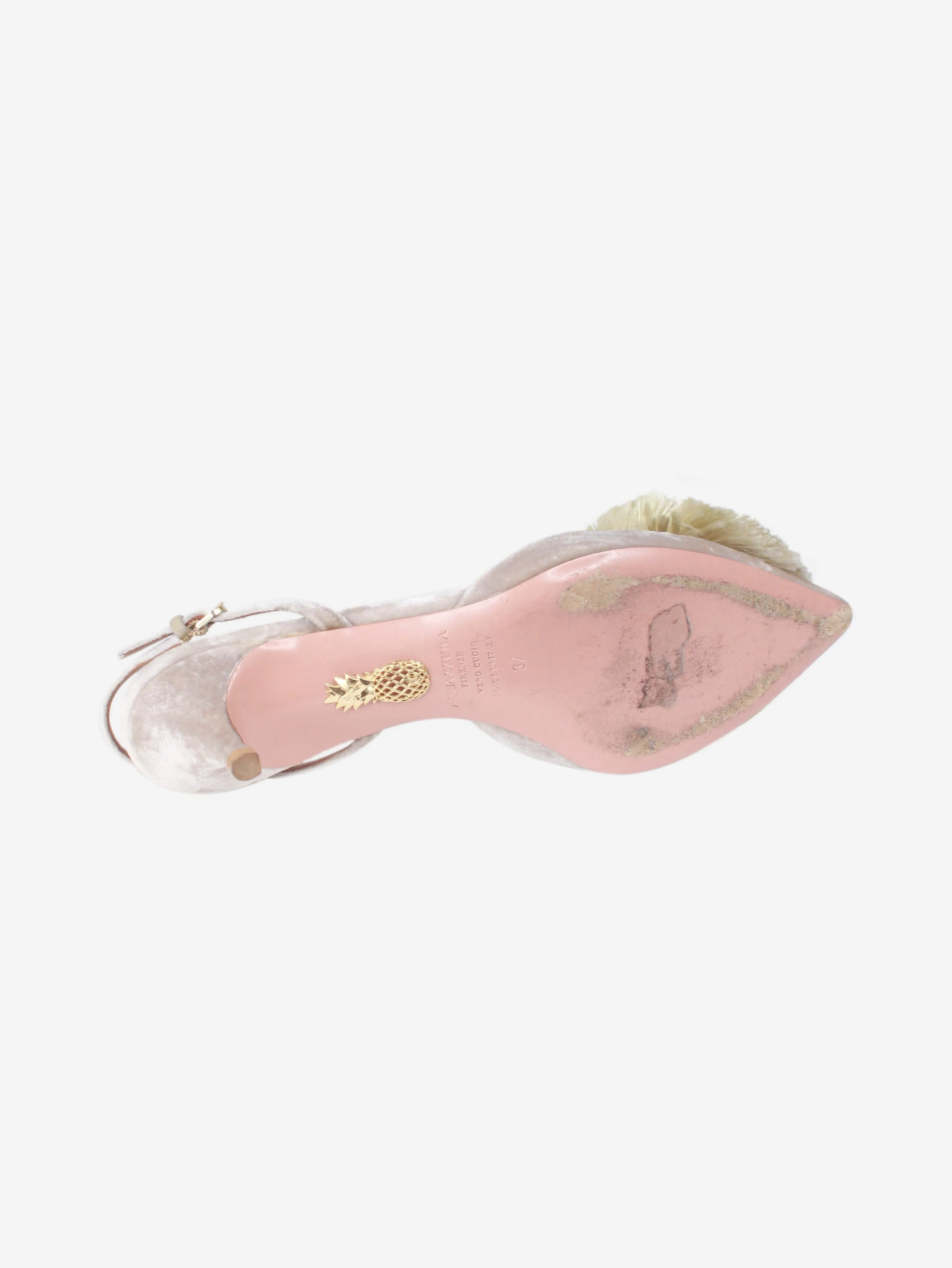 Beige pompom slingback mules - size EU 37