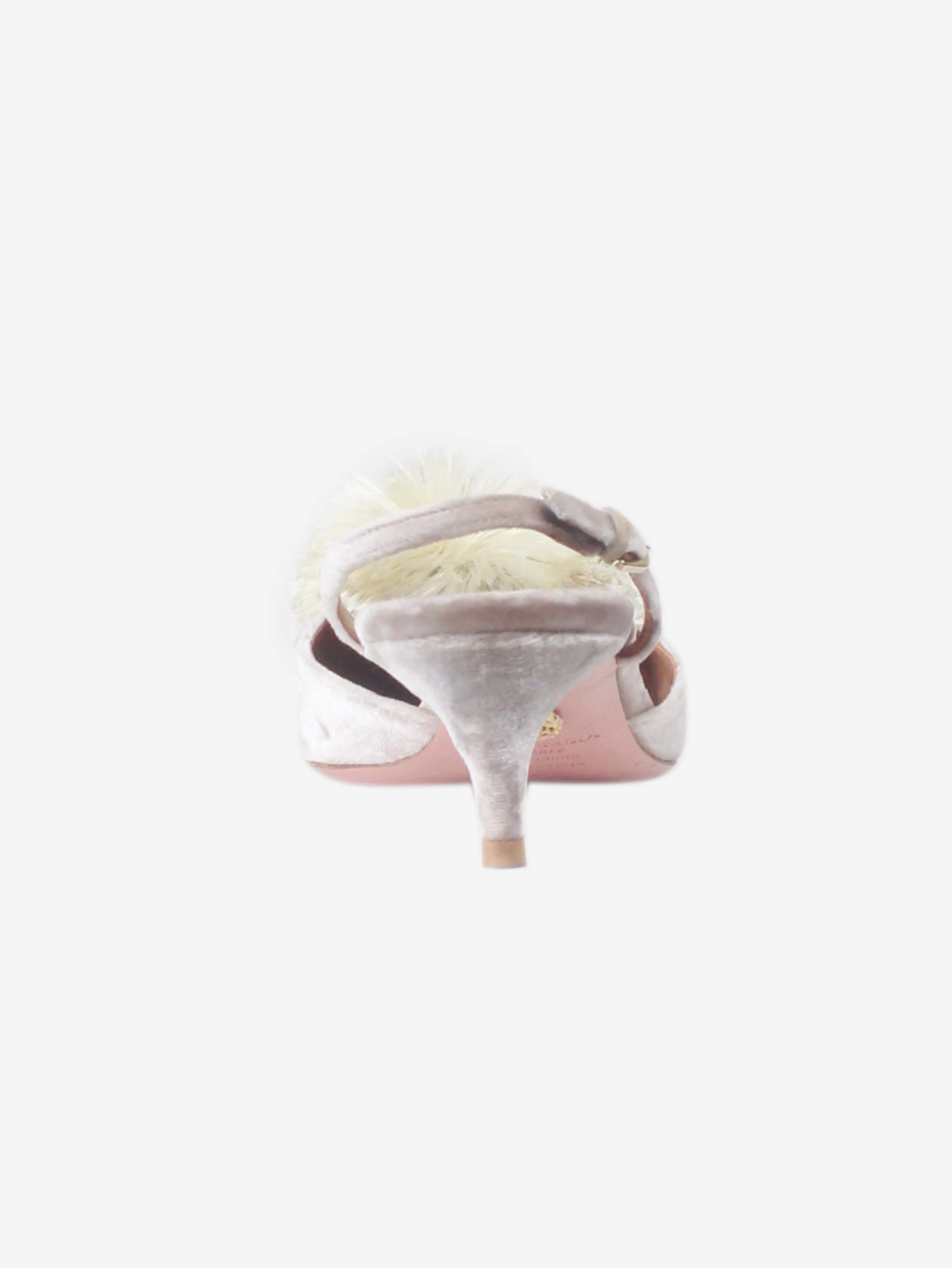 Beige pompom slingback mules - size EU 37