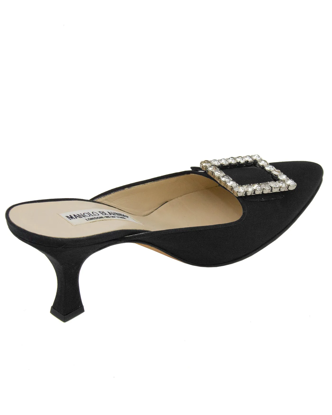 Black Satin & Rhinestone Mules Unused