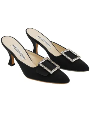 Black Satin & Rhinestone Mules Unused