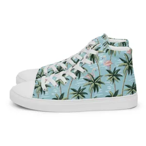 Blue Hawaiian Mens Print High Top Canvas Shoes