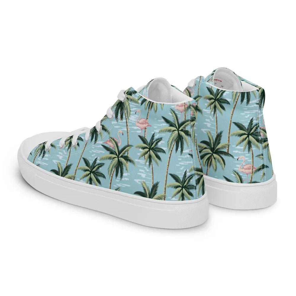 Blue Hawaiian Mens Print High Top Canvas Shoes