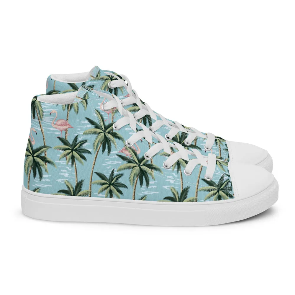 Blue Hawaiian Mens Print High Top Canvas Shoes