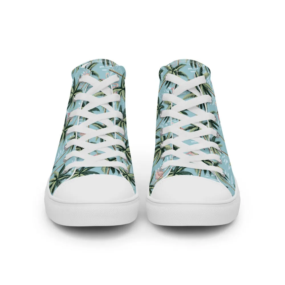 Blue Hawaiian Mens Print High Top Canvas Shoes