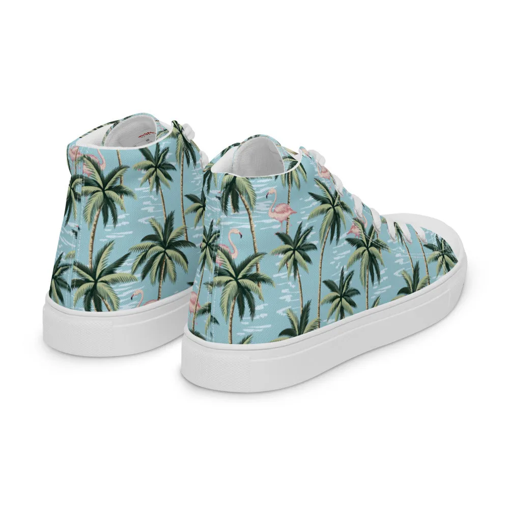 Blue Hawaiian Mens Print High Top Canvas Shoes