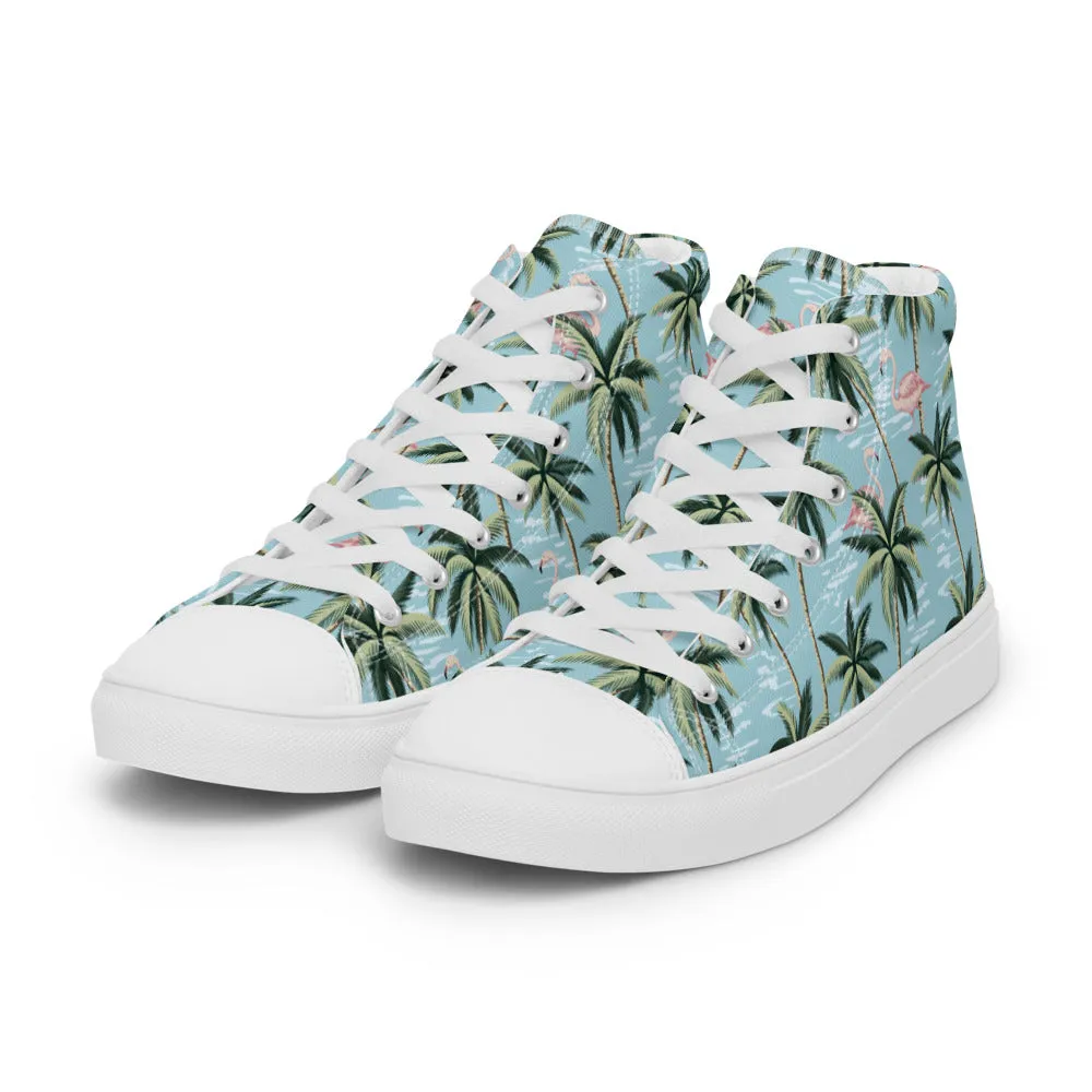 Blue Hawaiian Mens Print High Top Canvas Shoes
