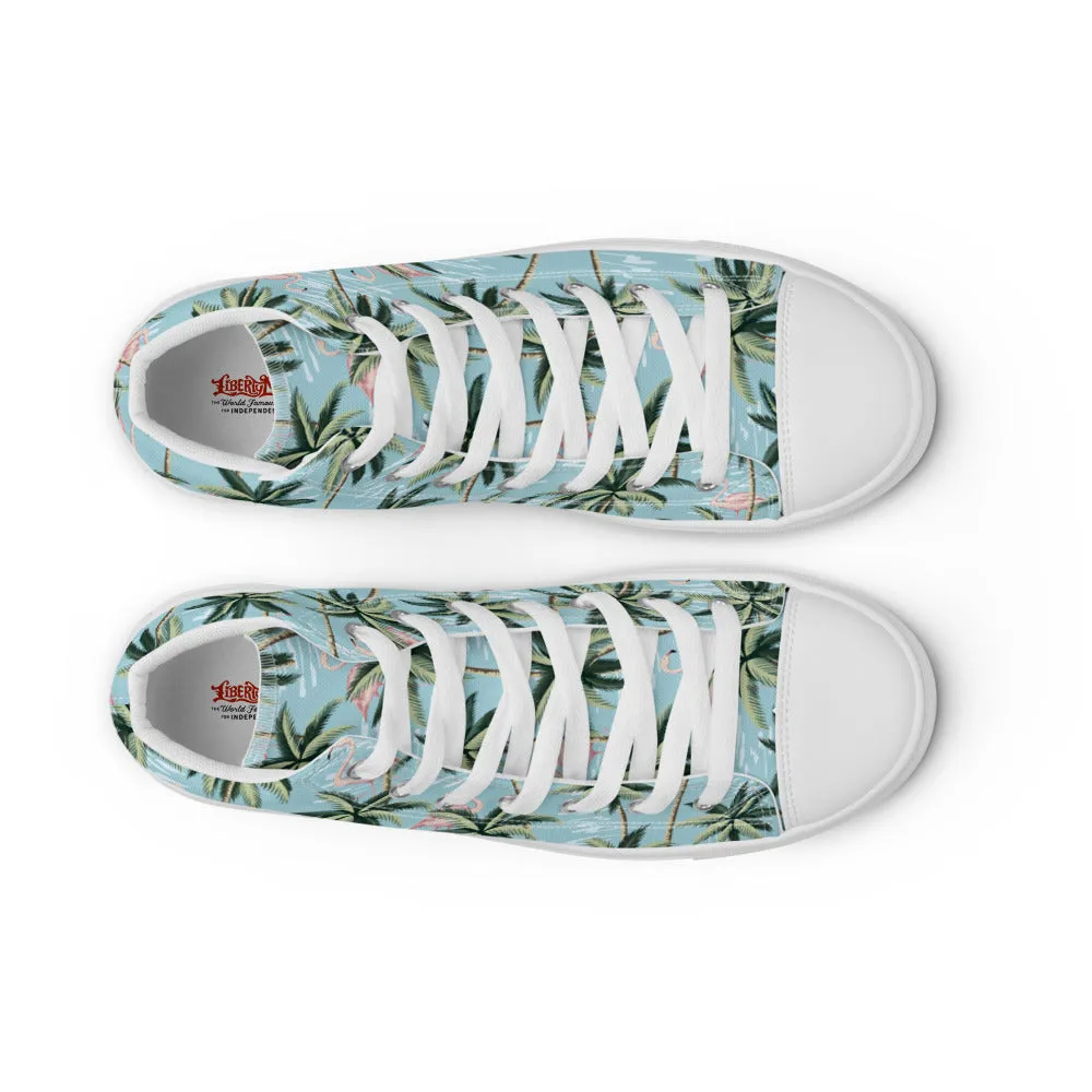 Blue Hawaiian Mens Print High Top Canvas Shoes