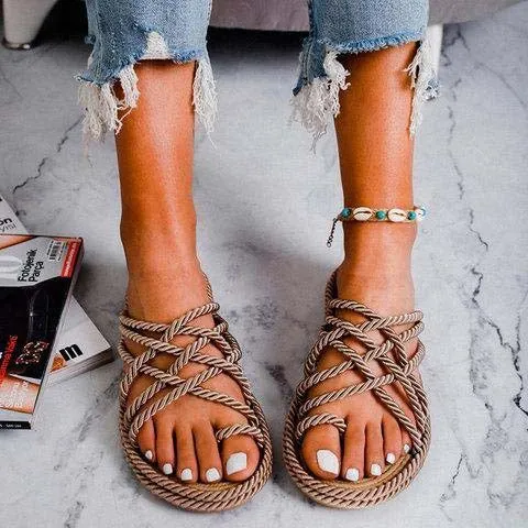 Espadrilles Flat Cross Strap Knit Sandals
