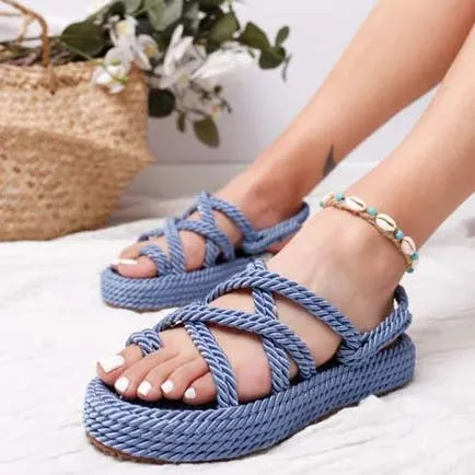 Espadrilles Flat Cross Strap Knit Sandals