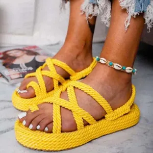 Espadrilles Flat Cross Strap Knit Sandals