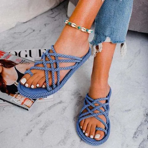 Espadrilles Flat Cross Strap Knit Sandals