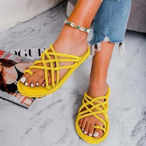 Espadrilles Flat Cross Strap Knit Sandals
