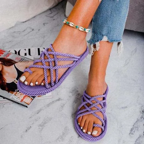 Espadrilles Flat Cross Strap Knit Sandals