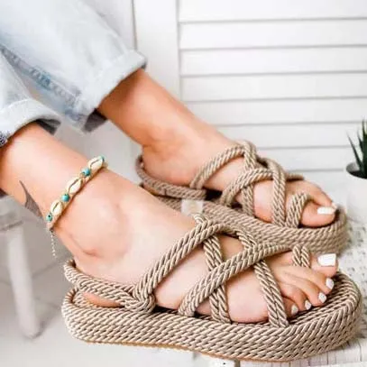 Espadrilles Flat Cross Strap Knit Sandals